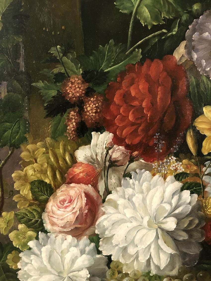 Peter Brooks. Huge Still Life With Flowers And Fruits. Oil On Canvas 20th Century. 2.2mx 1.7m-photo-1