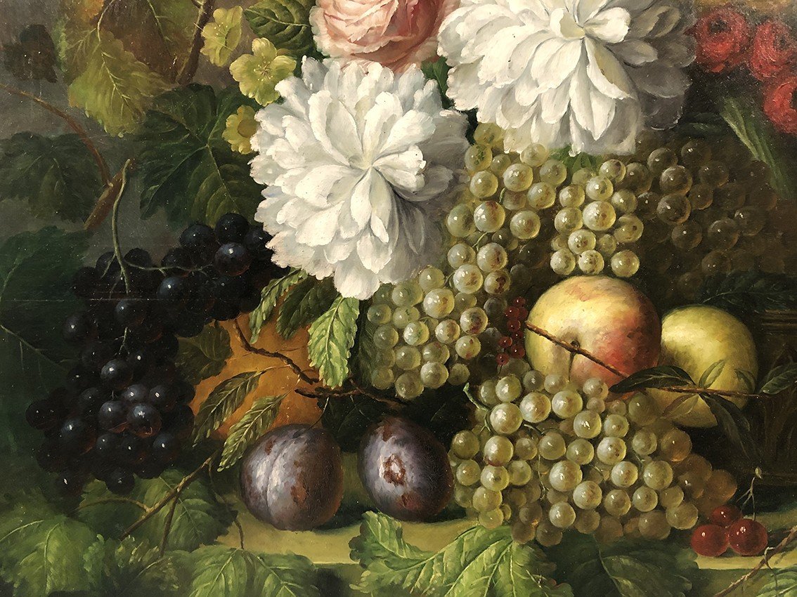 Peter Brooks. Huge Still Life With Flowers And Fruits. Oil On Canvas 20th Century. 2.2mx 1.7m-photo-2