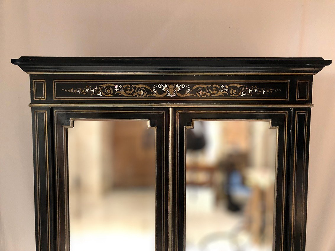 Napoleon III Library, Blackened Wood Inlaid With Brass, Ivory And Mother-of-pearl-photo-1