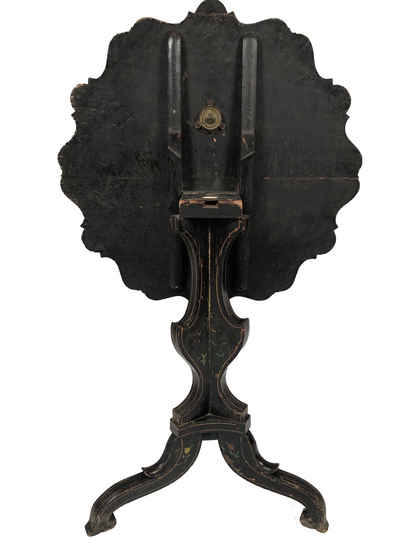 Tilting Pedestal Table With Scrolled Top Decorated With A Painted Central Medallion, Napoleon III Period-photo-5