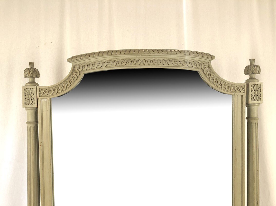 Large Louis XVI Style Psyche Mirror In Gray Lacquered Wood, Circa 1900-photo-2