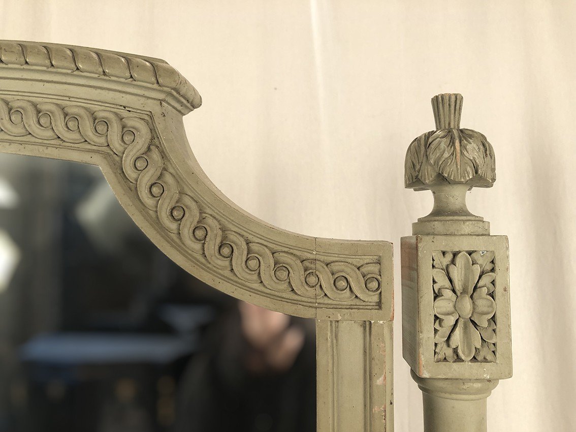 Large Louis XVI Style Psyche Mirror In Gray Lacquered Wood, Circa 1900-photo-3