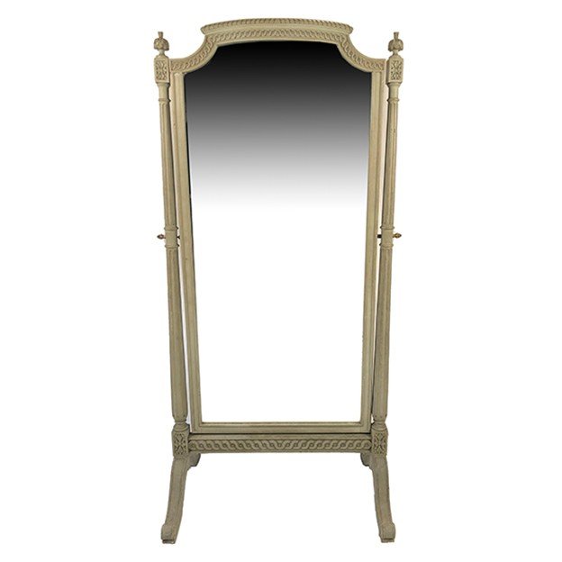 Large Louis XVI Style Psyche Mirror In Gray Lacquered Wood, Circa 1900