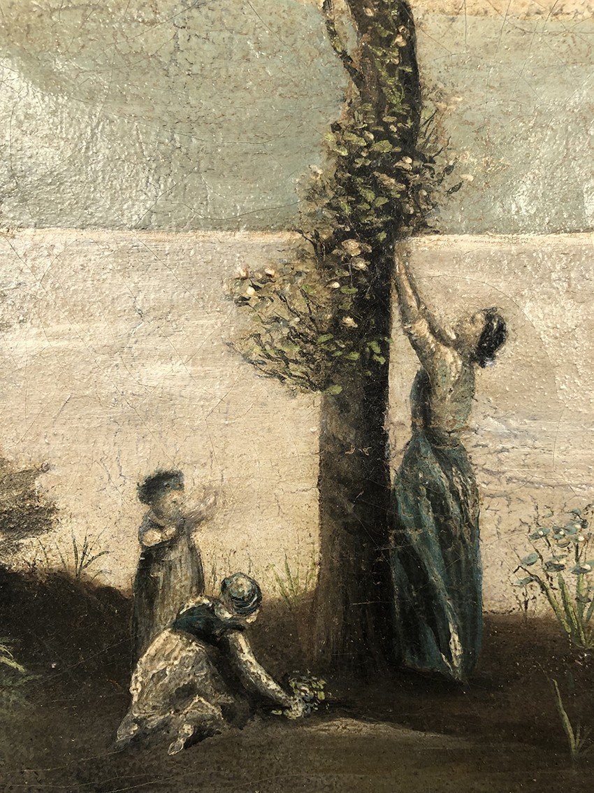 D’après Jean-baptiste Camille Corot “souvenir De Mortefontaine”, Huile Sur Toile Début XXe-photo-1