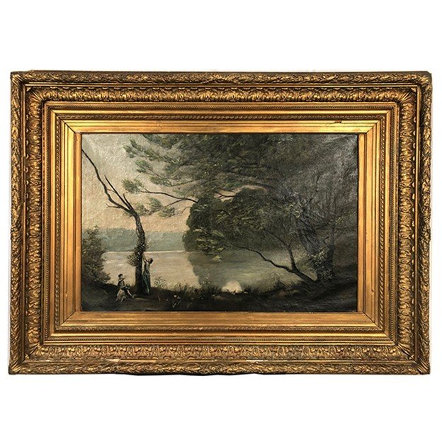 D’après Jean-baptiste Camille Corot “souvenir De Mortefontaine”, Huile Sur Toile Début XXe