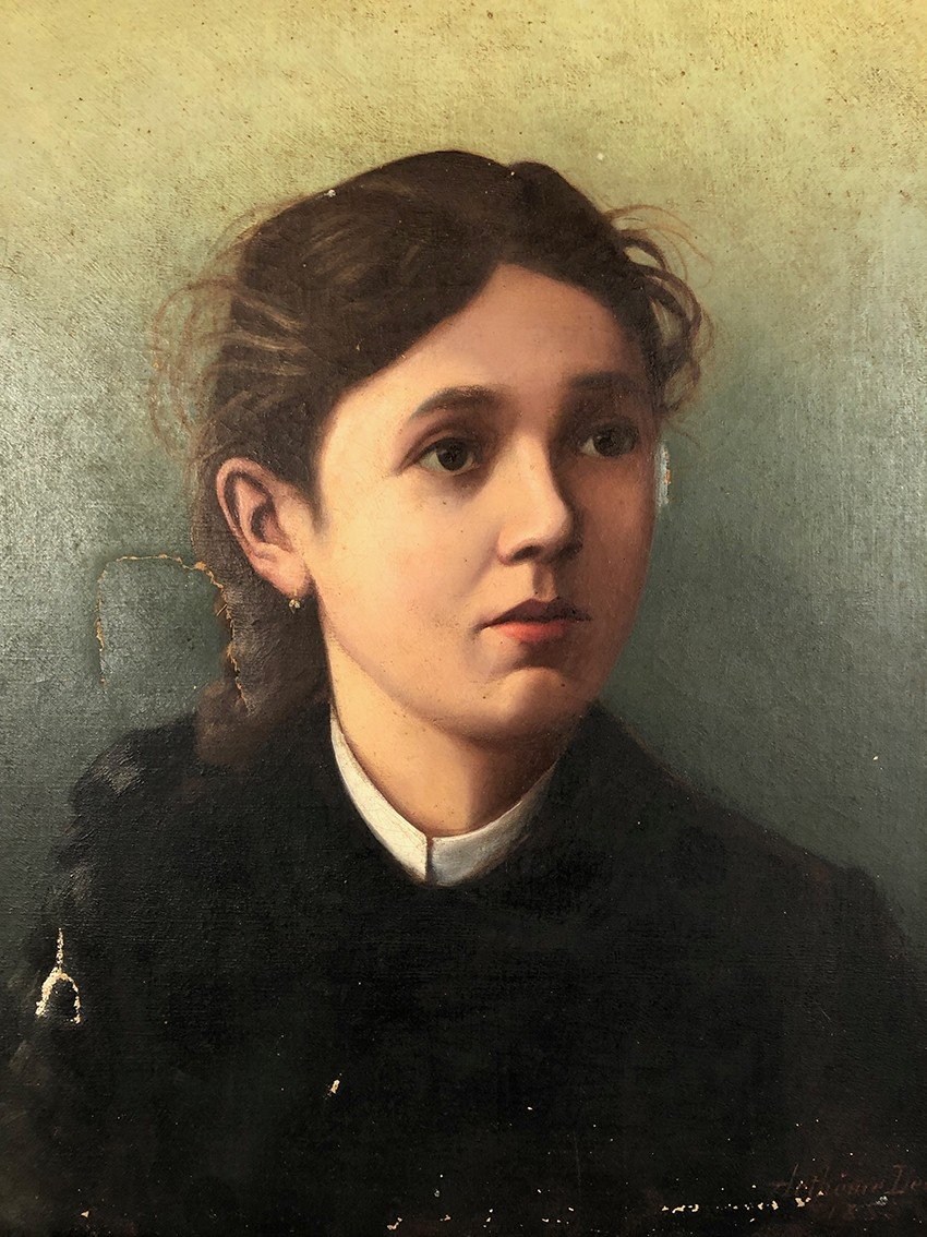 Artheme Denis, Portrait De Jeune Femme. Huile Sur Toile Signée Et Datée 1885-photo-2