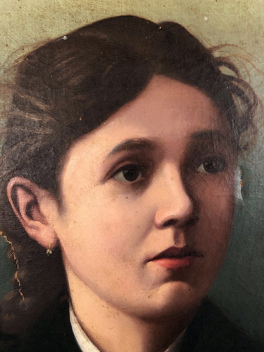 Artheme Denis, Portrait De Jeune Femme. Huile Sur Toile Signée Et Datée 1885-photo-3