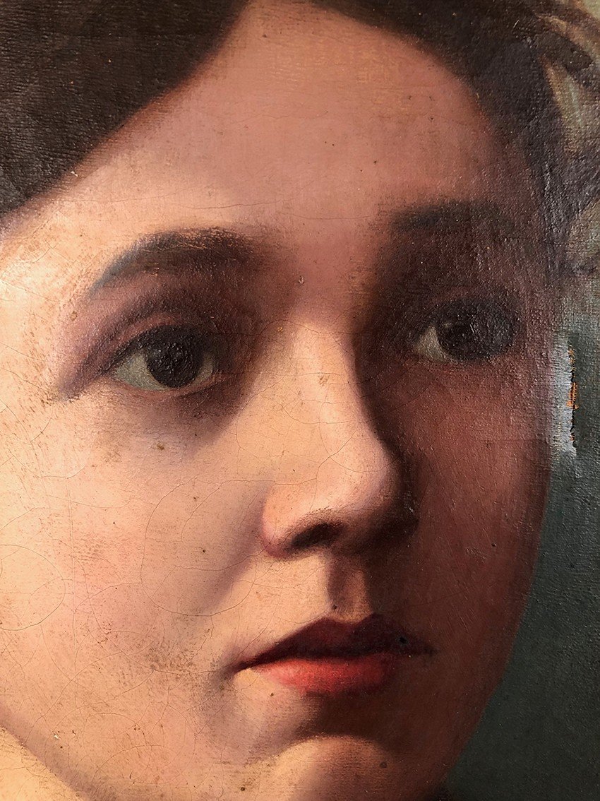 Artheme Denis, Portrait De Jeune Femme. Huile Sur Toile Signée Et Datée 1885-photo-4