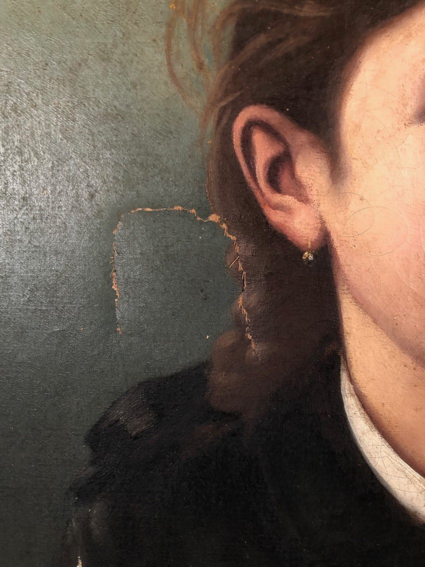 Artheme Denis, Portrait De Jeune Femme. Huile Sur Toile Signée Et Datée 1885-photo-1