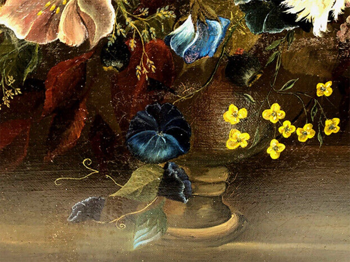 Ecole Française XIXe Huile Sur Toile, Bouquet De Fleurs Daté 1883-photo-3