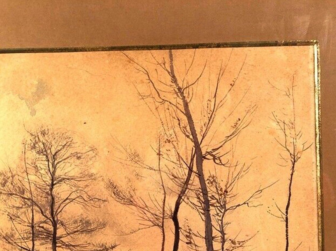Louis Tauzin (1842-1915), “paysage à La Rivière” Aquarelle Signée Et Encadrée-photo-3