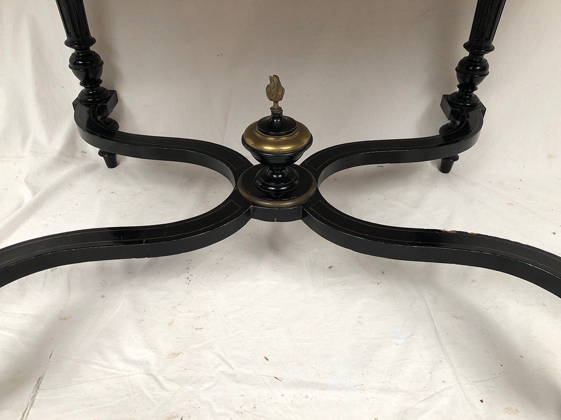 Black Lacquered Wood Table With Brass Inlaid Central Decor, Napoleon III-photo-4