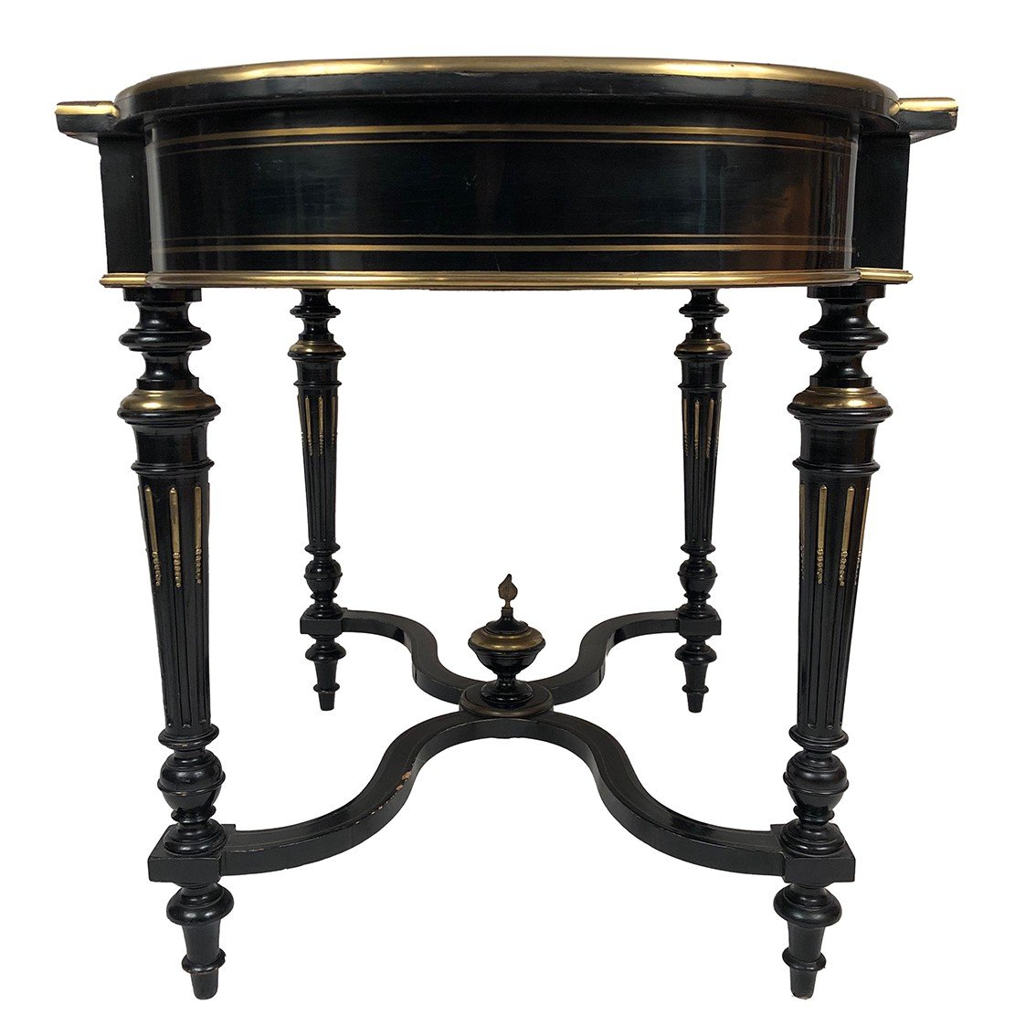 Black Lacquered Wood Table With Brass Inlaid Central Decor, Napoleon III-photo-7