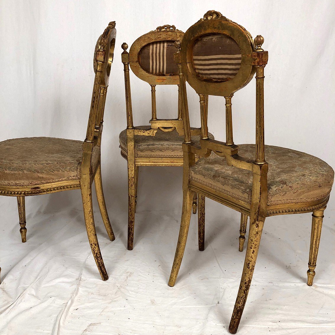 Series Of Three Louis XVI Style Chairs In Golden Wood, Circa 1900-photo-4