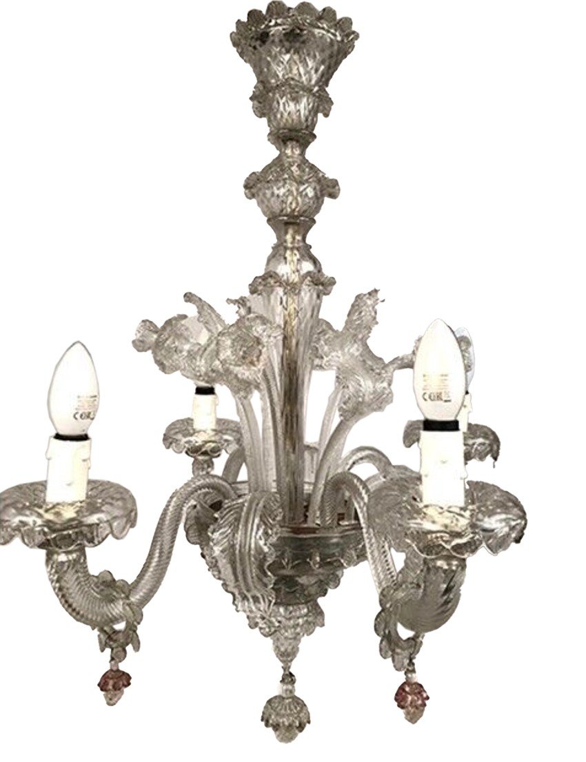 Murano Glass Chandelier With Four Arms Of Light, Late 19th Century