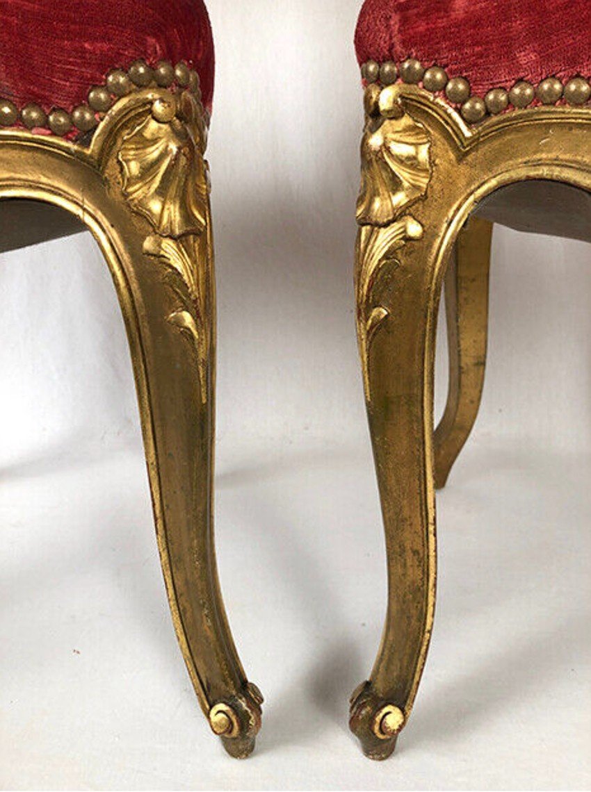 Pair Of Louis XV Style Chairs In Golden Wood, Napoleon III Period-photo-1