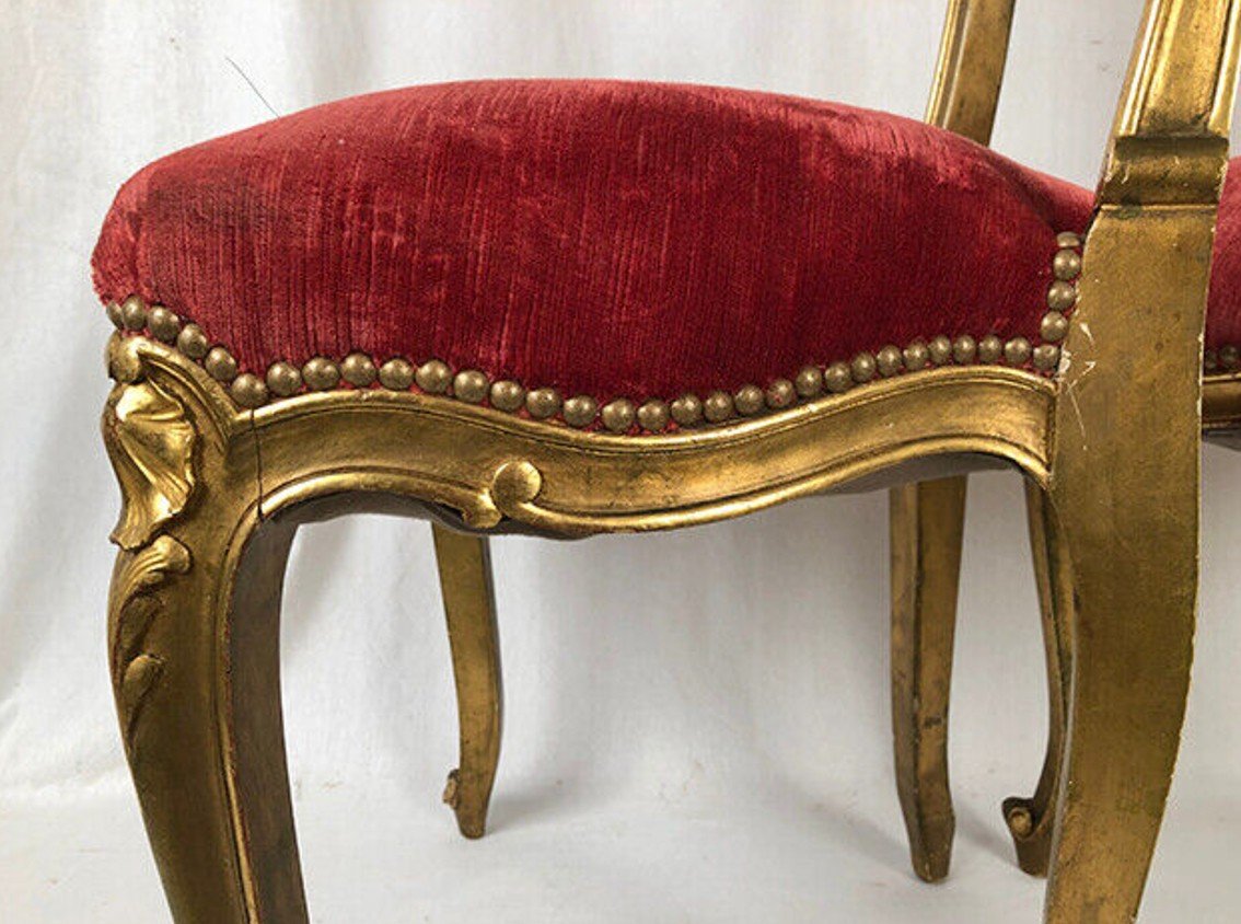 Pair Of Louis XV Style Chairs In Golden Wood, Napoleon III Period-photo-6