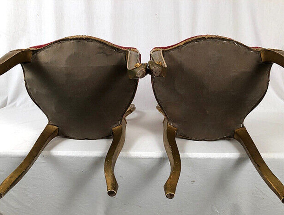 Pair Of Louis XV Style Chairs In Golden Wood, Napoleon III Period-photo-8