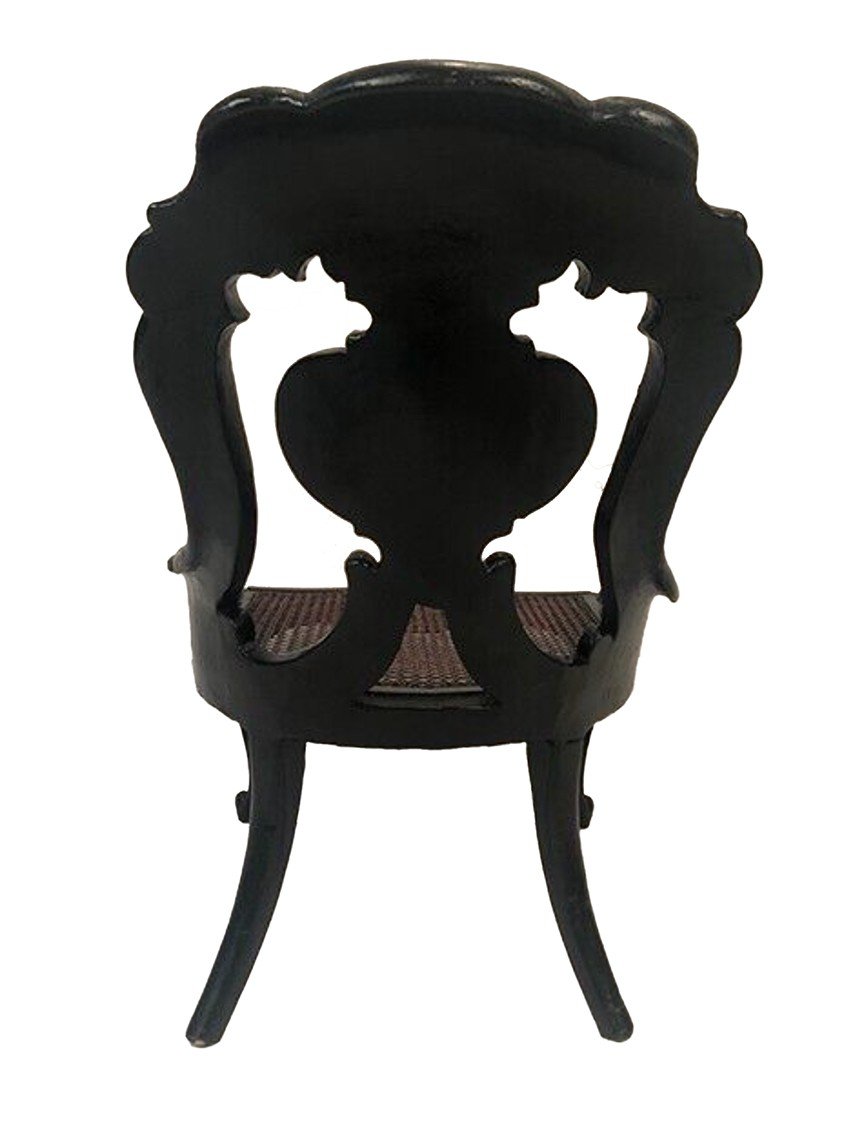 Chaise Gondole Napoléon III En Bois Et Papier Mâché Laqué Noir Et Burgauté-photo-6