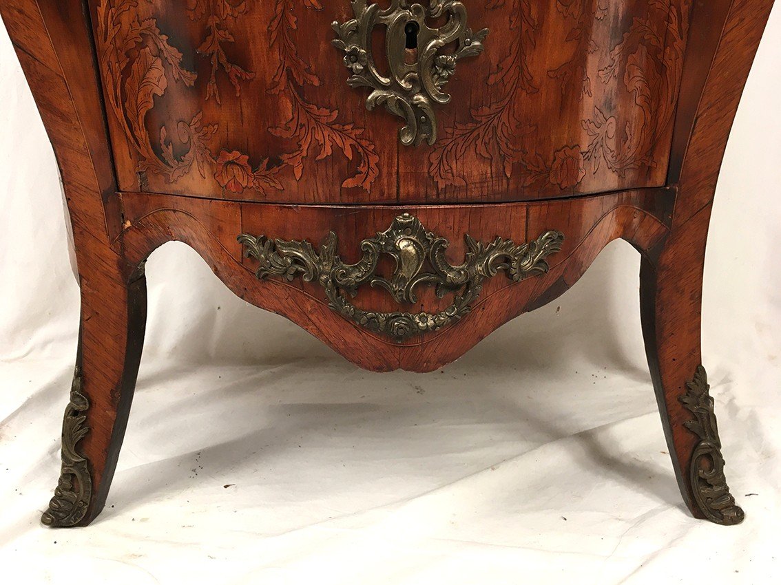 Louis XV Style Chest Of Drawers, Richly Inlaid, Moved Front And Side. 19th Century-photo-1