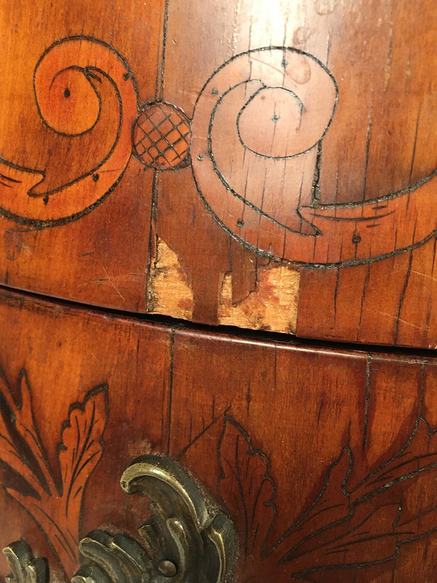 Louis XV Style Chest Of Drawers, Richly Inlaid, Moved Front And Side. 19th Century-photo-8