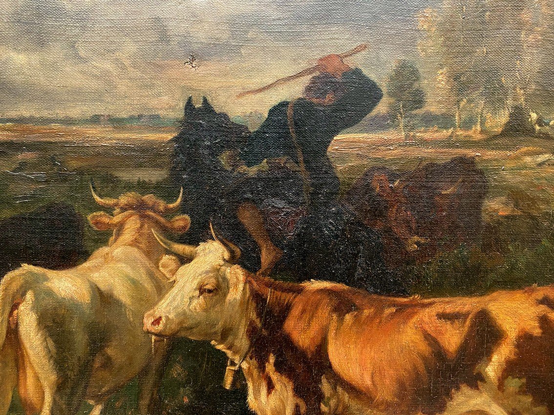 According To Emile Van Marcke De Lummen (1827-1890) “the Return Of The Herd”. Oil On Canvas-photo-4