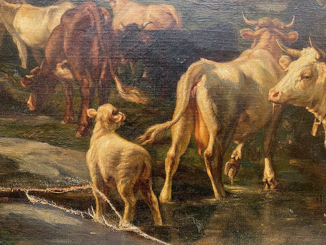 According To Emile Van Marcke De Lummen (1827-1890) “the Return Of The Herd”. Oil On Canvas-photo-1