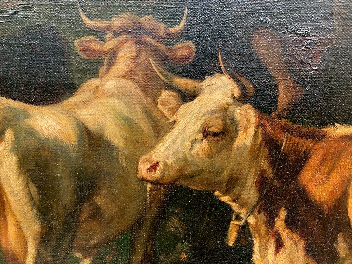 According To Emile Van Marcke De Lummen (1827-1890) “the Return Of The Herd”. Oil On Canvas-photo-4