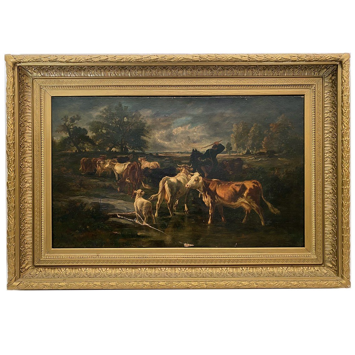 According To Emile Van Marcke De Lummen (1827-1890) “the Return Of The Herd”. Oil On Canvas