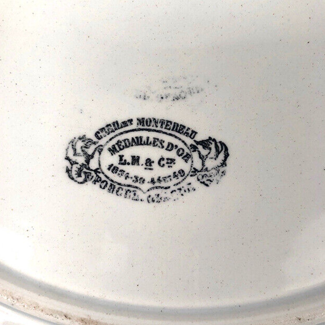 Hand Painted Earthenware Decorative Dish Creil & Montereau, Lebeuf Milliet 1st Part 19th-photo-4