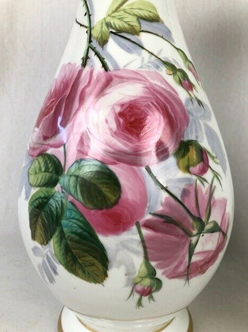 Large Pair Of Porcelain Vases With Flower Decor-photo-2