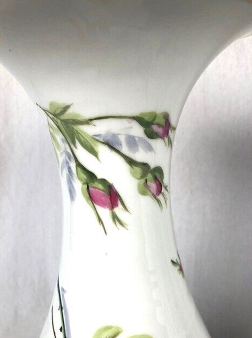 Large Pair Of Porcelain Vases With Flower Decor-photo-4