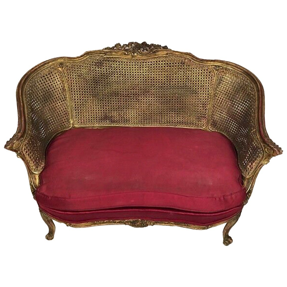 Small Louis XV Style Basket Sofa, Golden Wood And Double Cannage-photo-2
