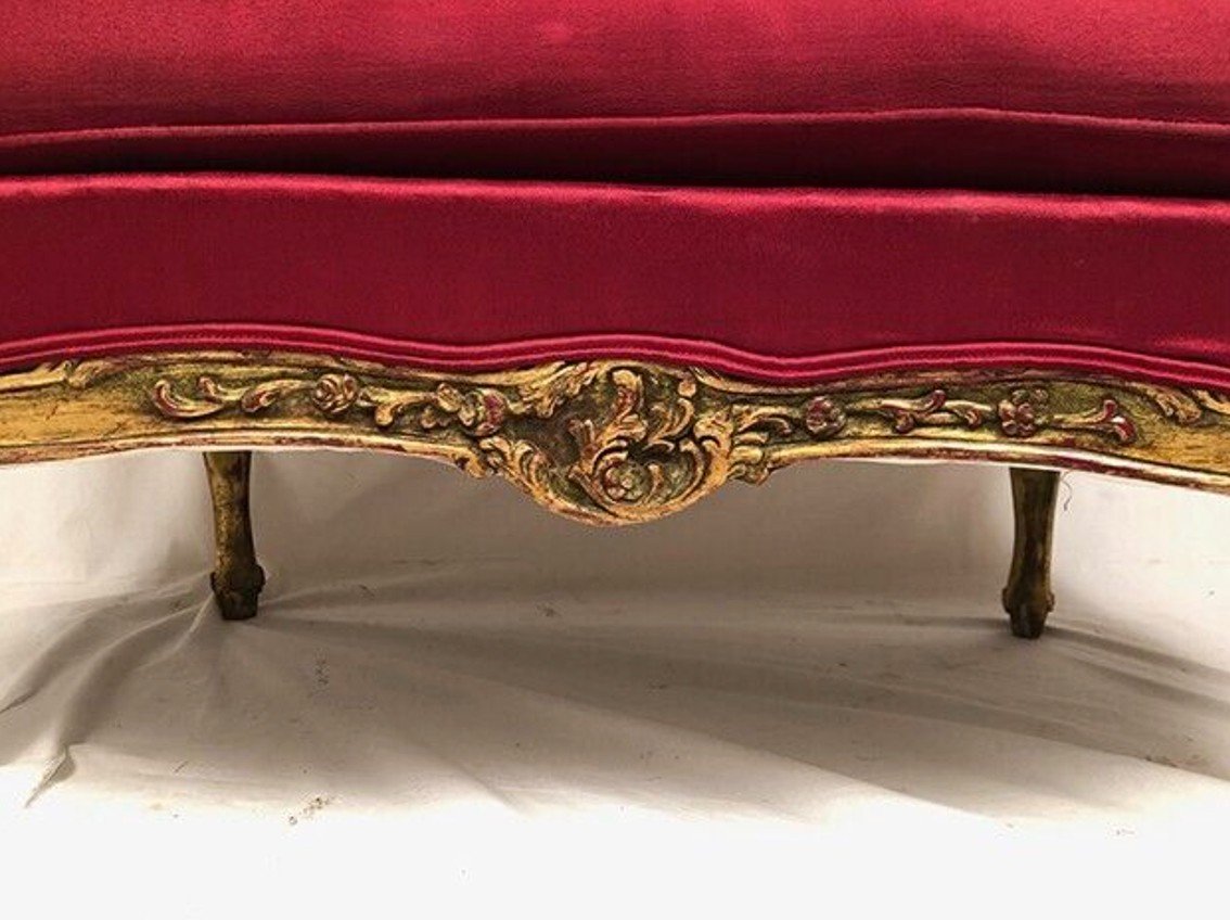 Small Louis XV Style Basket Sofa, Golden Wood And Double Cannage-photo-3