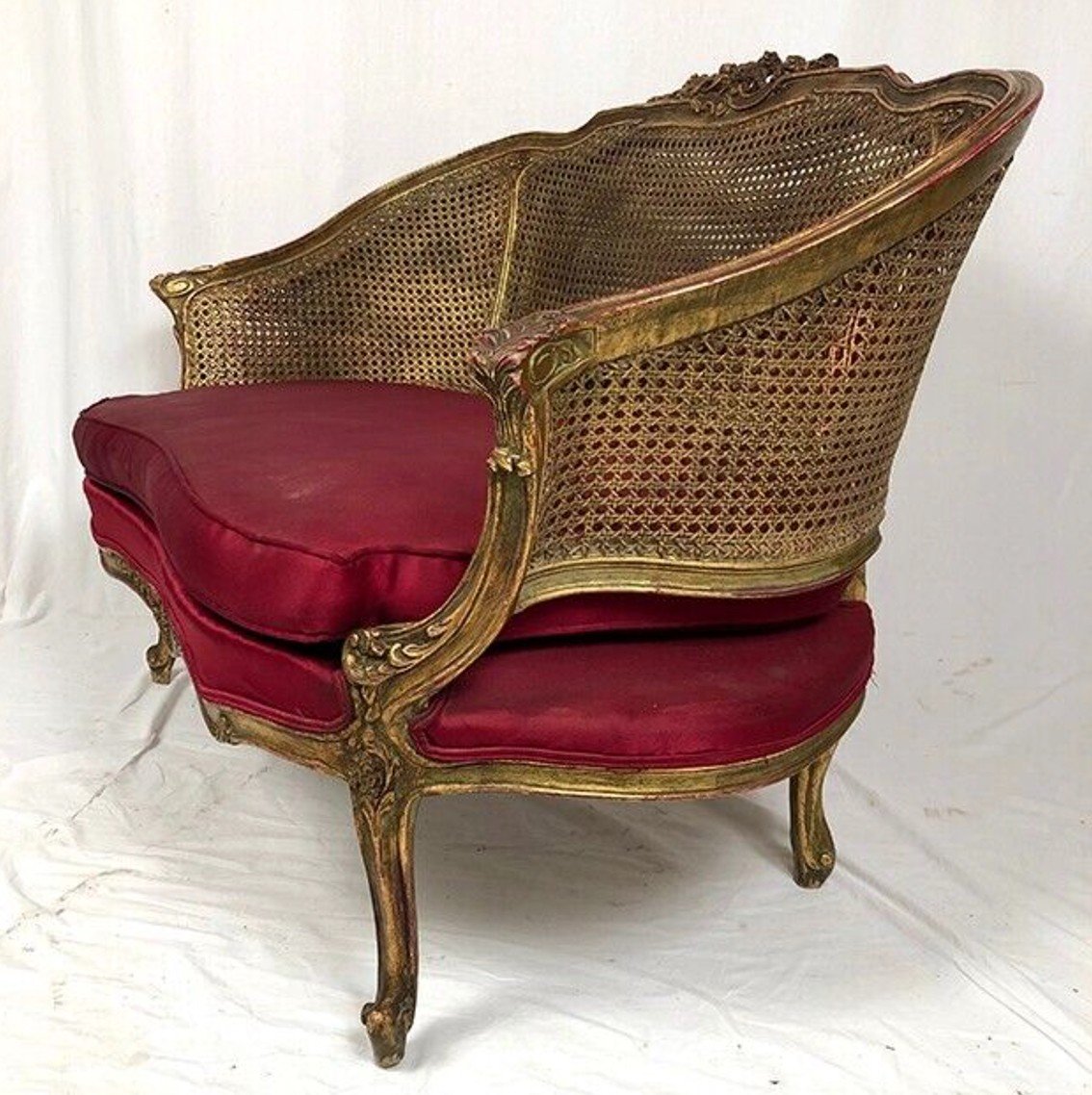 Small Louis XV Style Basket Sofa, Golden Wood And Double Cannage-photo-5