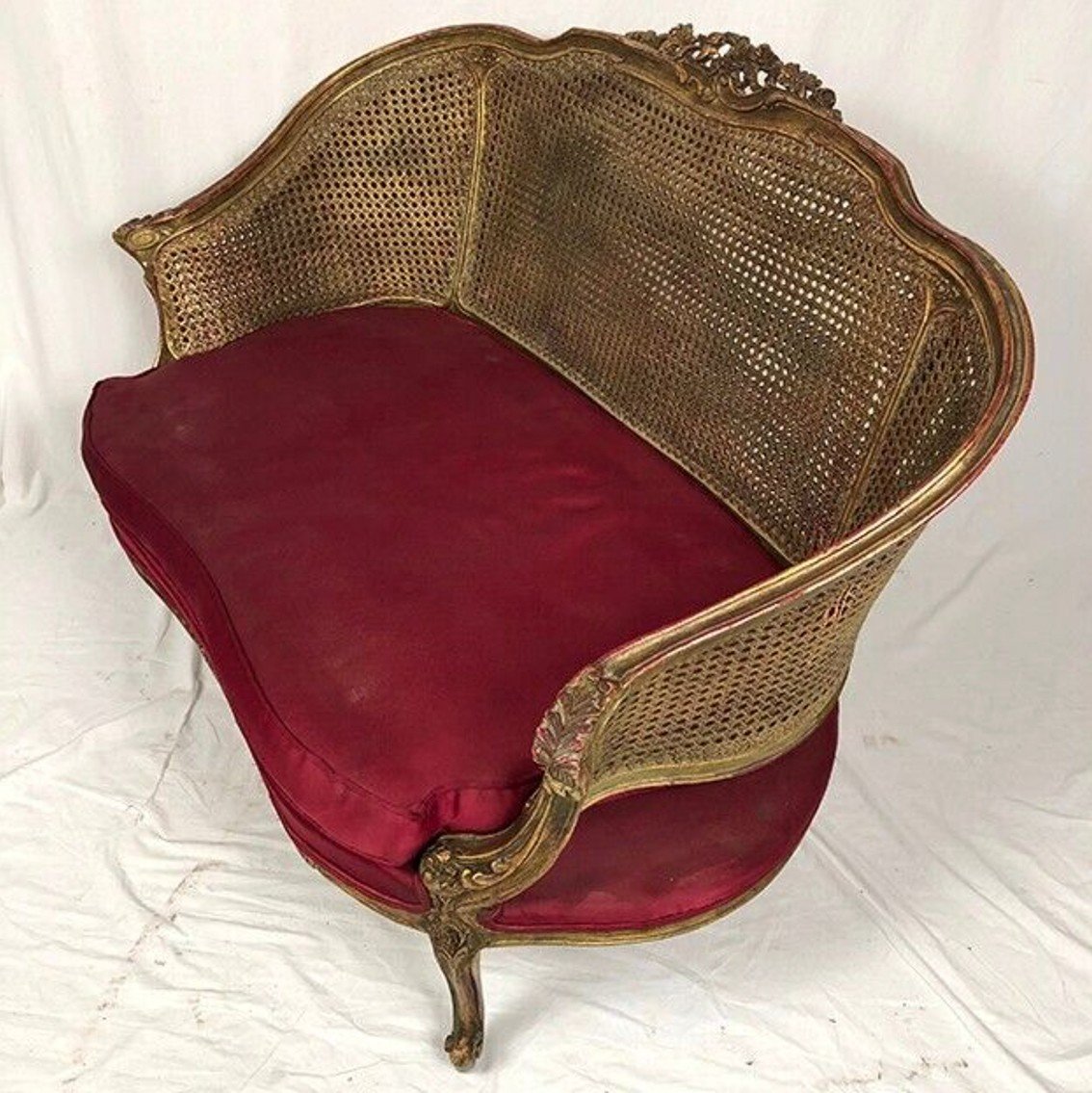 Small Louis XV Style Basket Sofa, Golden Wood And Double Cannage-photo-6
