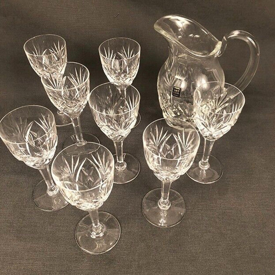 Saint-louis Crystal Chantilly Model, Pitcher And Eight Water Glasses-photo-2