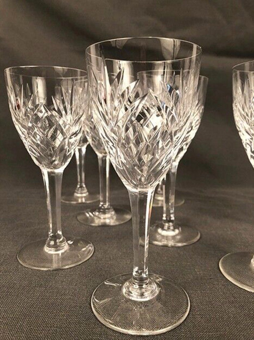 Saint-louis Crystal Chantilly Model, Pitcher And Eight Water Glasses-photo-3