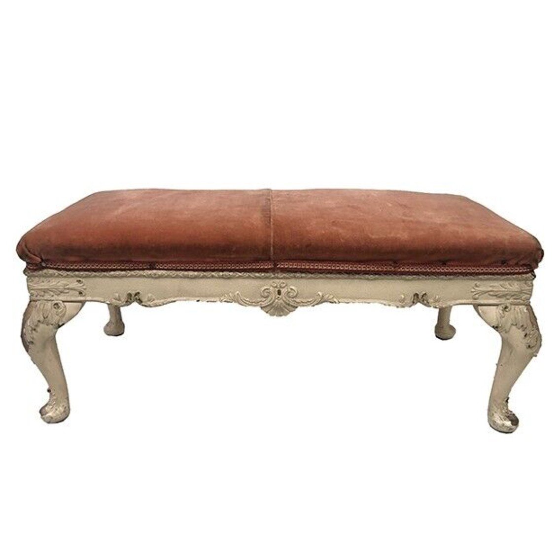 Petit Banc En Bois Laqué Crème De Style Rococo, Milieu XXe