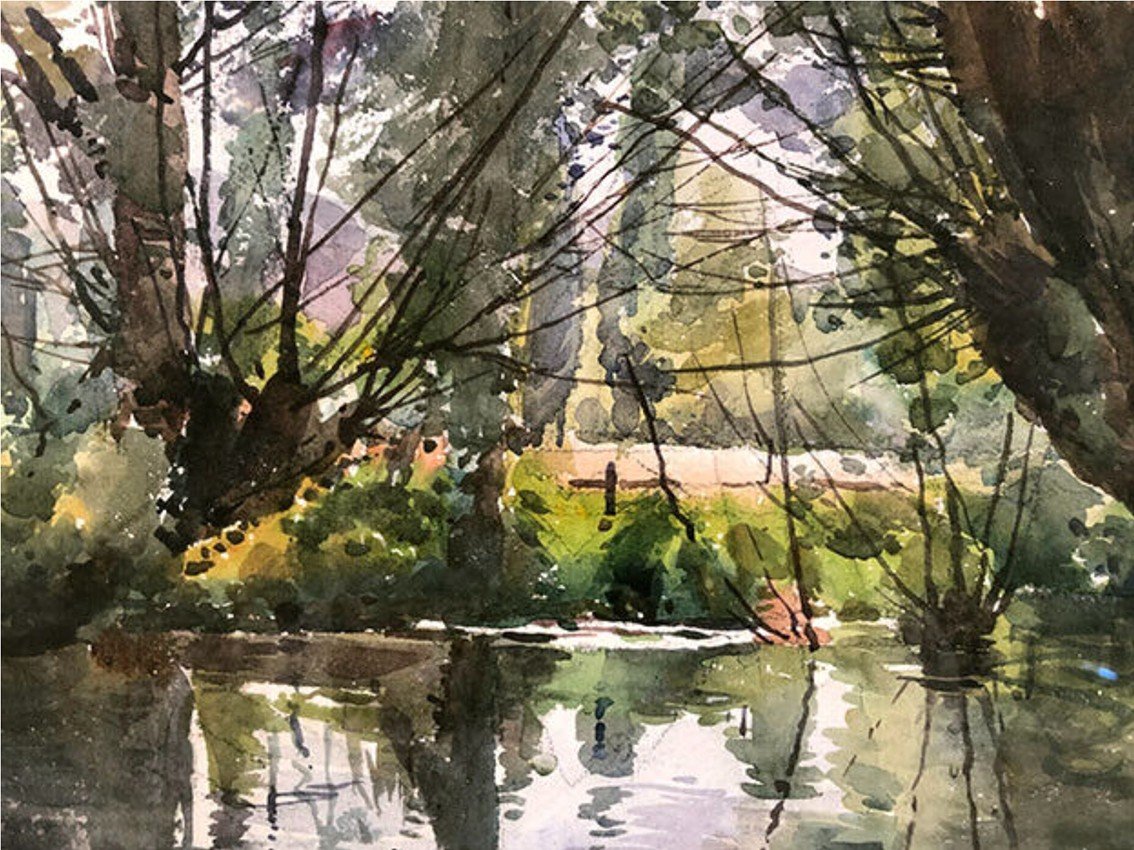 Paul Lippe (1866-1926). L’ouche Sous Les Saules, Aquarelle 1924-photo-2