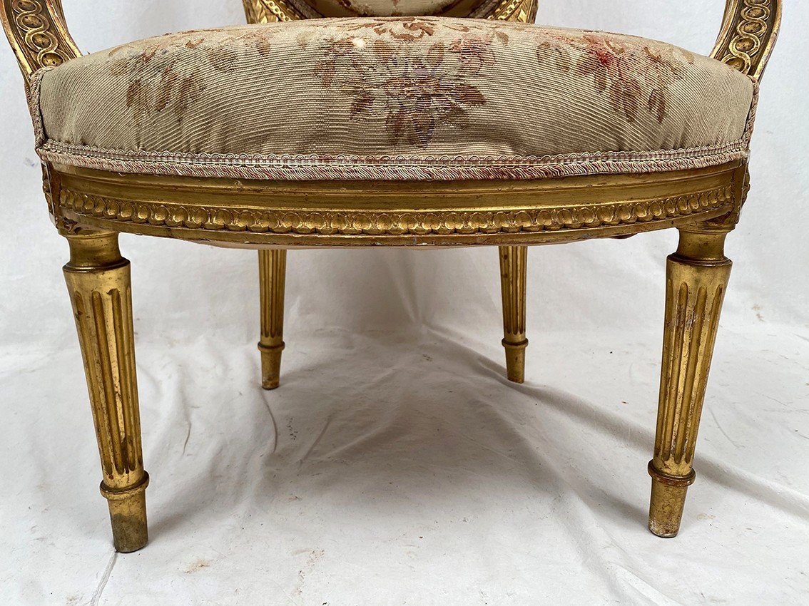 Fauteuil En Bois Doré De Style Louis XVI, Fin XIXe Ou Début XXe-photo-3