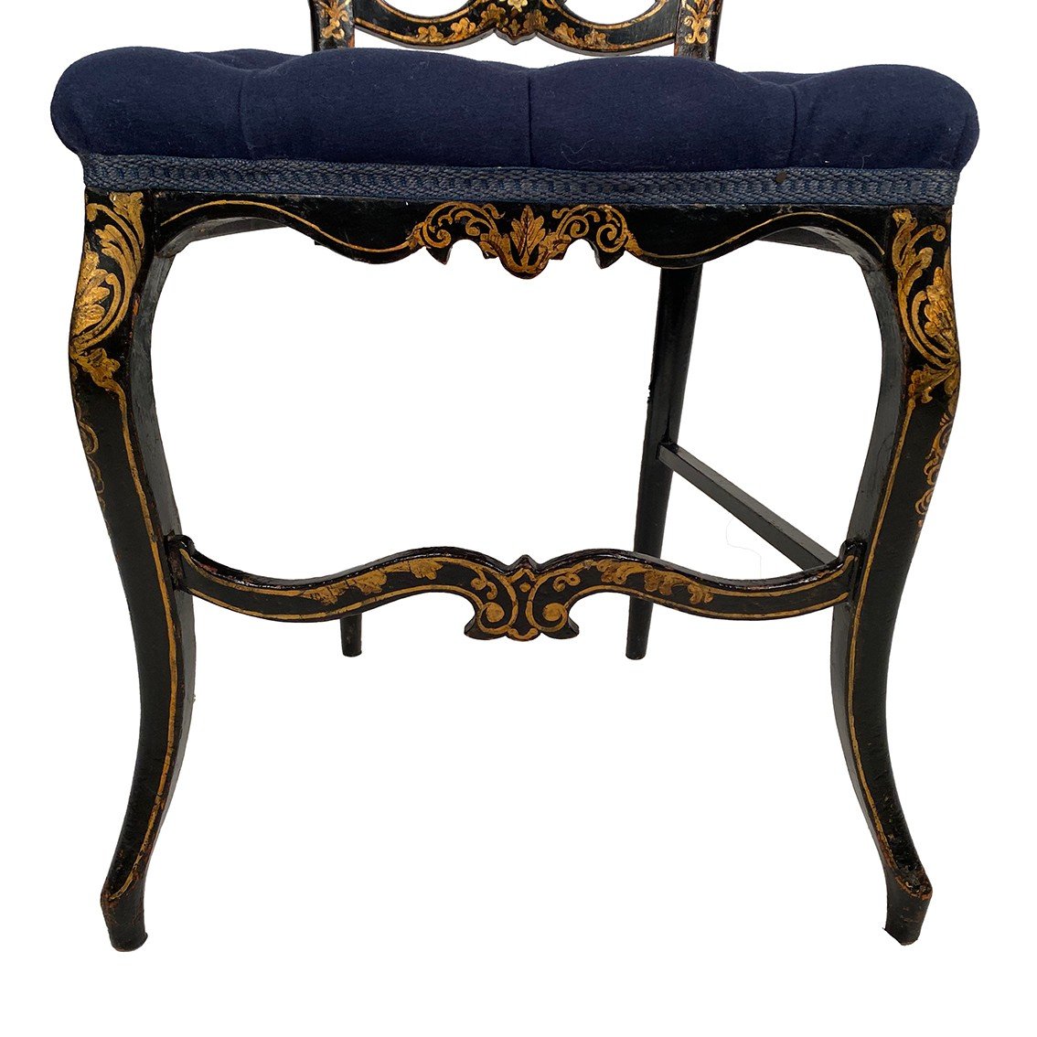 Set Of Four Chairs In Black Lacquered Wood With Gold Decoration, Napoleon III-photo-1
