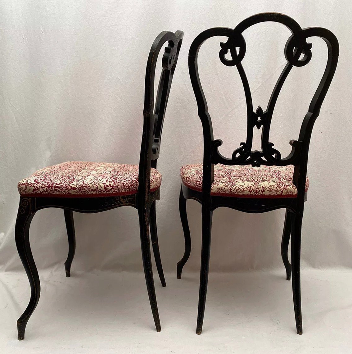 Pair Of Napoleon III Chairs, Blackened Wood And Gold Decoration-photo-3