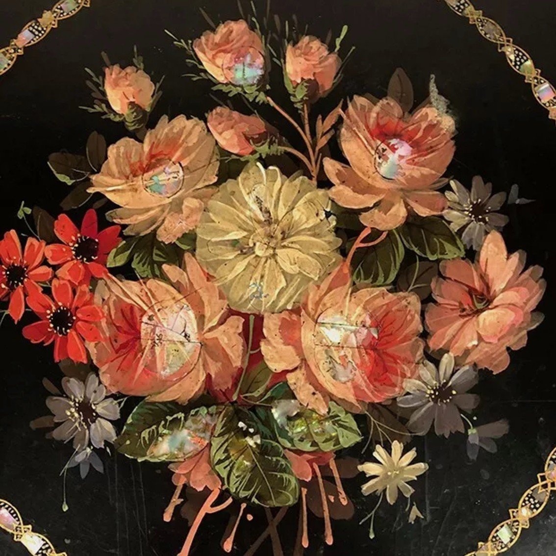 Guéridon Napoléon III, Plateau à Décor Peint De Fleurs Et Burgot-photo-3