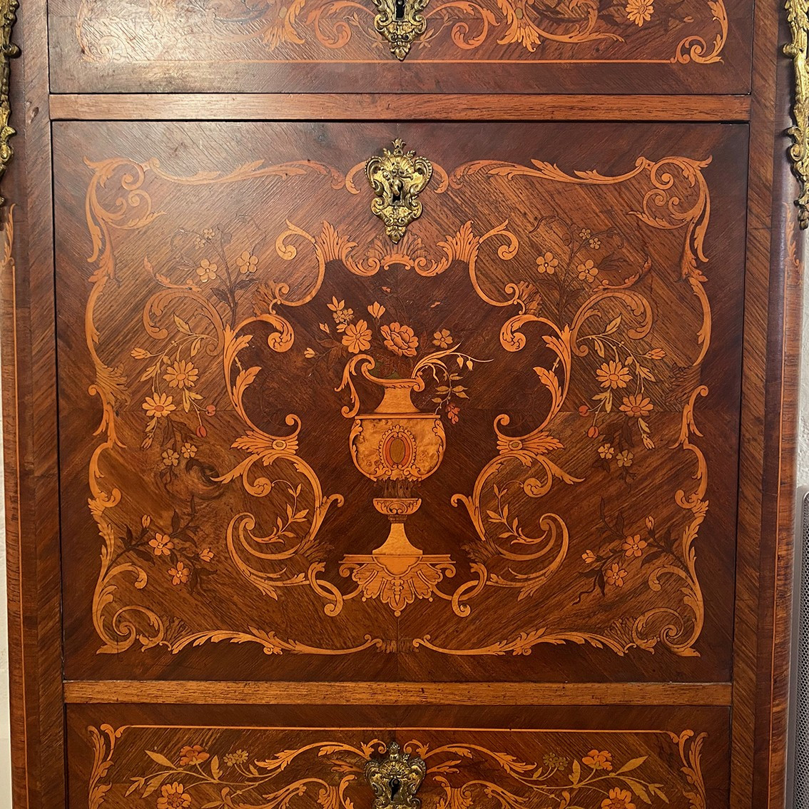 Secrétaire En Bois Marqueté, Plateau De Marbre. Napoléon III-photo-3