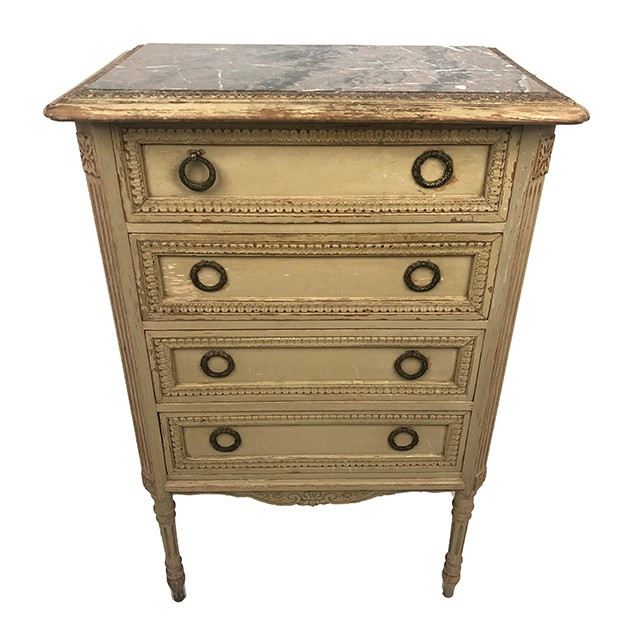 Commode De Style Louis XVI En Bois Laqué Crème, Vers 1900