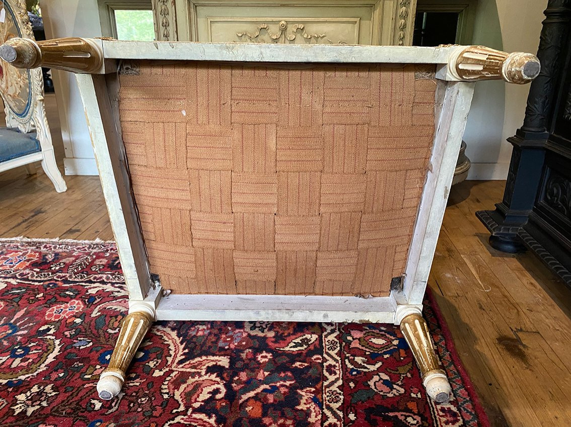 Louis XVI Style Marquise In White Lacquered Wood, Gold Trim. Circa 1900-photo-8