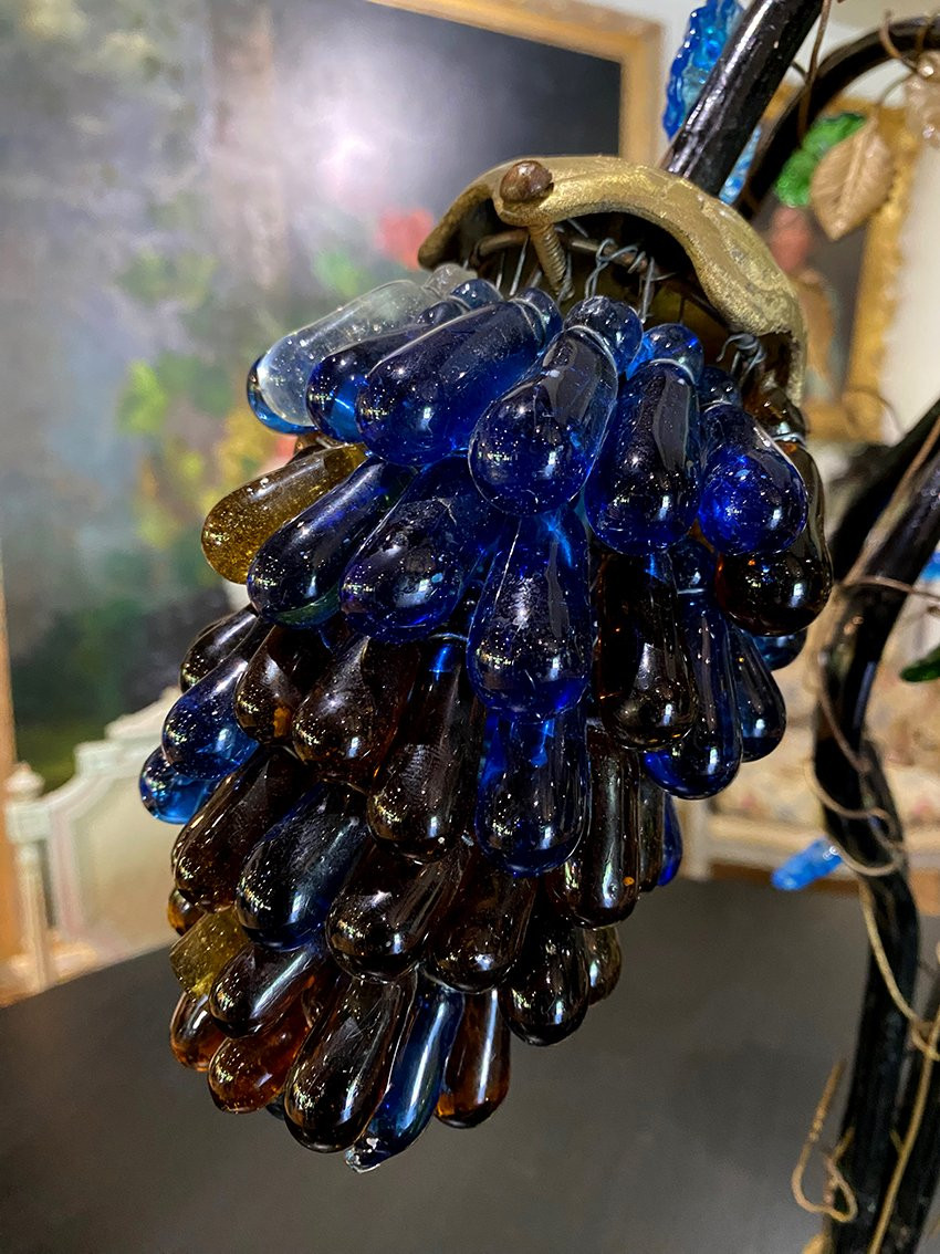 Lampe à Poser à Quatre Bras De Lumière, Globes En Forme De Grappes De Raisin. Murano XXe-photo-1