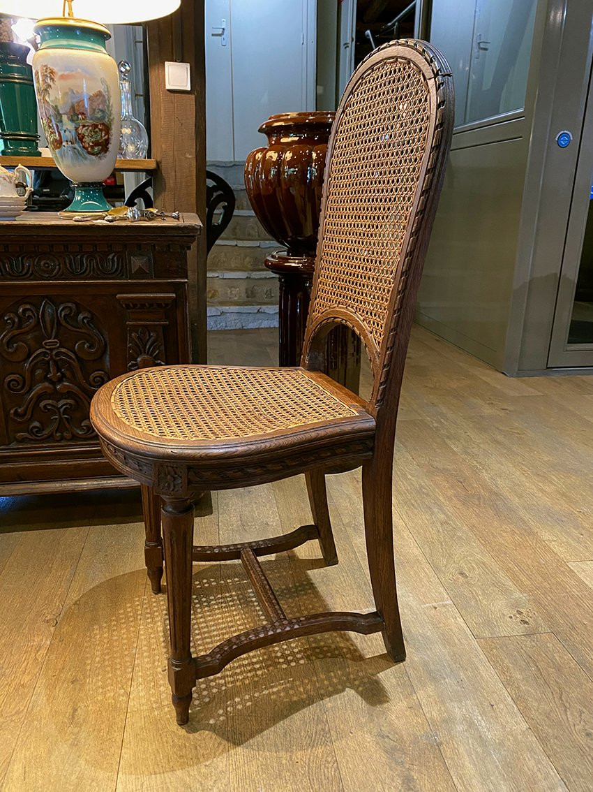 Six Louis XVI Style Oak Chairs. Caned Seats And Backs. Early 20th Century-photo-1