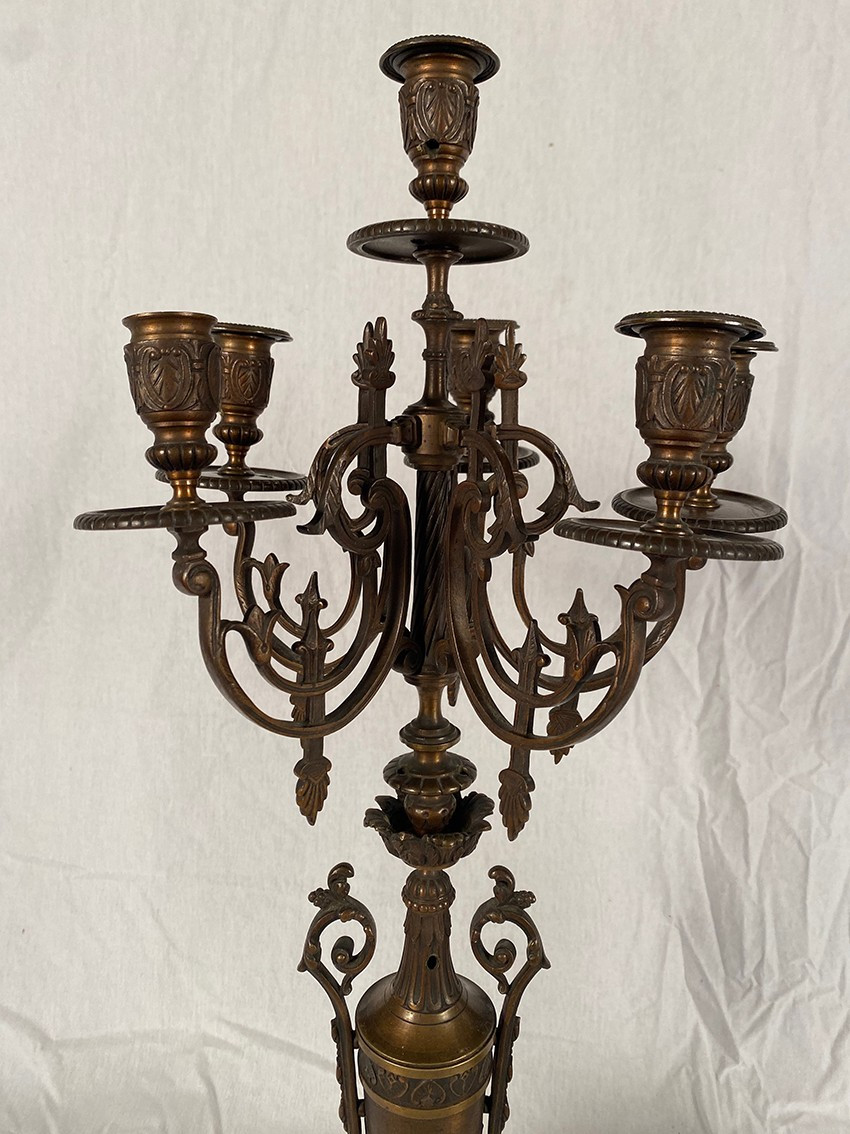 Grande paire de candélabres en bronze et marbre, XIXe-photo-3